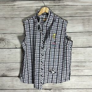 Looney Tunes Tweety Play Rough Button Up Sleevless Plaid Shirt 22/24 W
